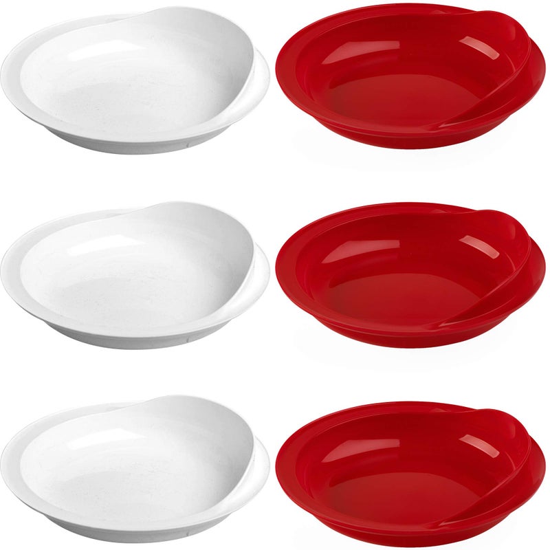 Providence Spillproof 9 Scoop Plate HighLow Adaptive Bowl 6Pack Red and White Dish for Disabled Handicapped and Elderly Adults with Special Needs from Parkinsons Dementia Stroke or Tremors